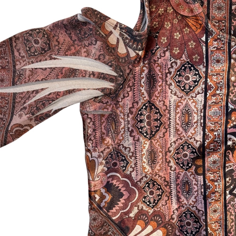 Live‎ and Let Live Boho Cold Shoulder Paisley Top Mauve Brown Size Large - Picture 6 of 6